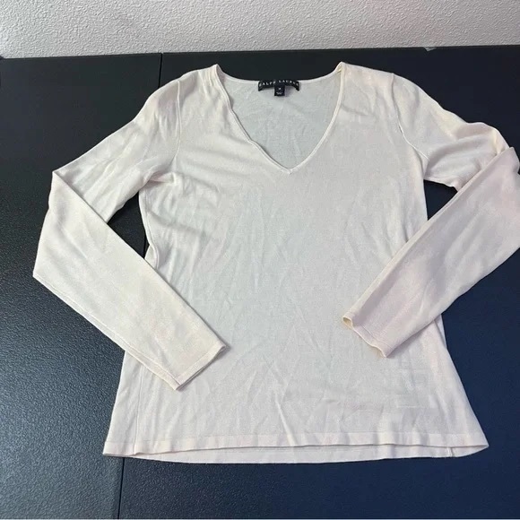 Lauren Ralph Lauren silk blend cream v-Neck sweater to Women’s Size Small - Picture 1 of 5